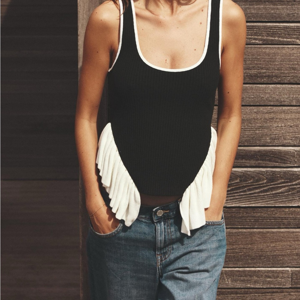 Zara Black and White Ruffle Tank Top